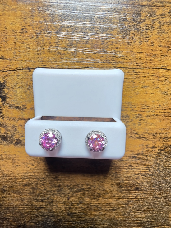 Source Unknown Jewelry - GRA Halo Pink Moissanite Round Stud Earrings Solid 925 Silver